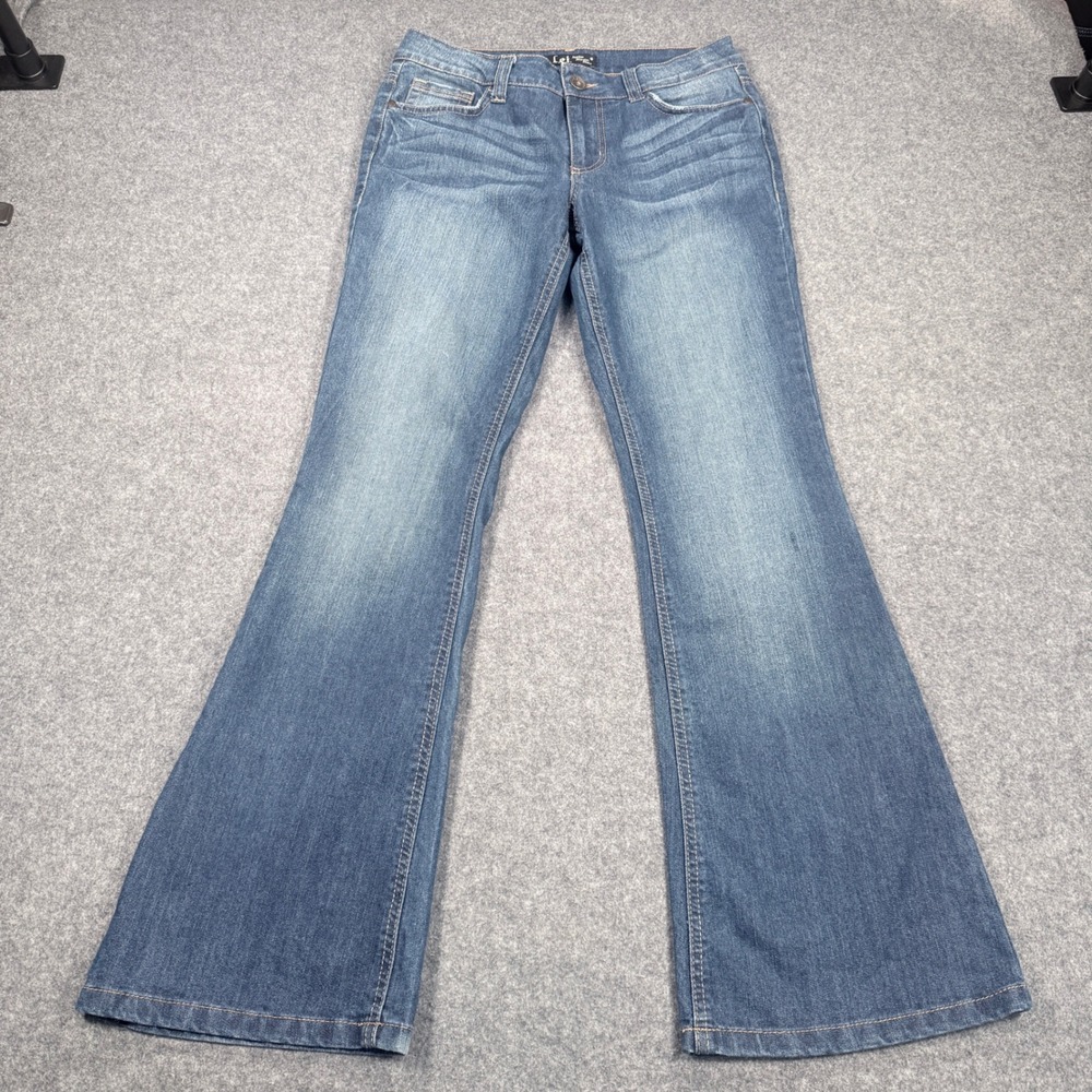 Lei Sophia Hipster Flare Jeans Medium Wash Blue Denim Junior Size 5